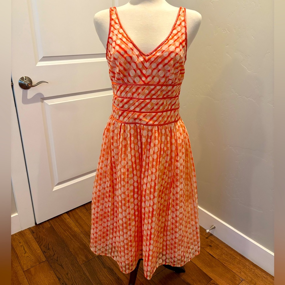 Robbie Bee Orange and White Lightweight Midi Sundress Size 8 EUC Fun Party